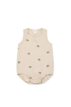Pima Cotton Noah Playsuit - Henry Hedgehog Birch