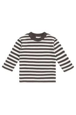 Pima Cotton Pedro Long Sleeve Tee - Essential Stripe Cloud/Dark Coffee
