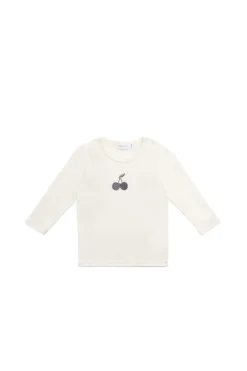 Pima Cotton Vinny Long Sleeve Top - Egret Cherry Love Lilac