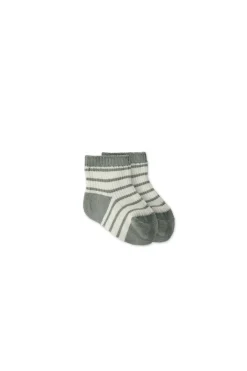 Rocco Stripe Crew Socks - Sage/Cloud
