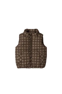 Rudi Puffer Vest - Gingham Shitake