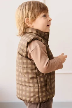 Rudi Puffer Vest - Gingham Shitake